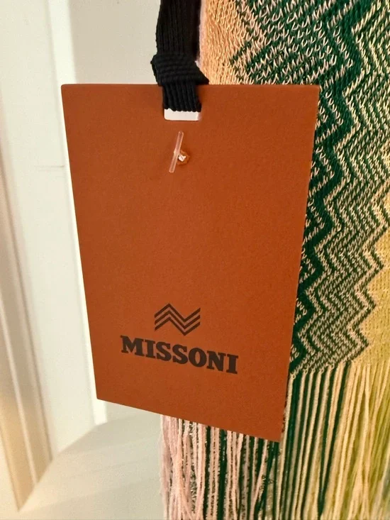 Missoni Multicolor Zigzag Knit Scarf Wrap Fringe Shawl Italy 84 x 14.5 NWT - Picture 6 of 9